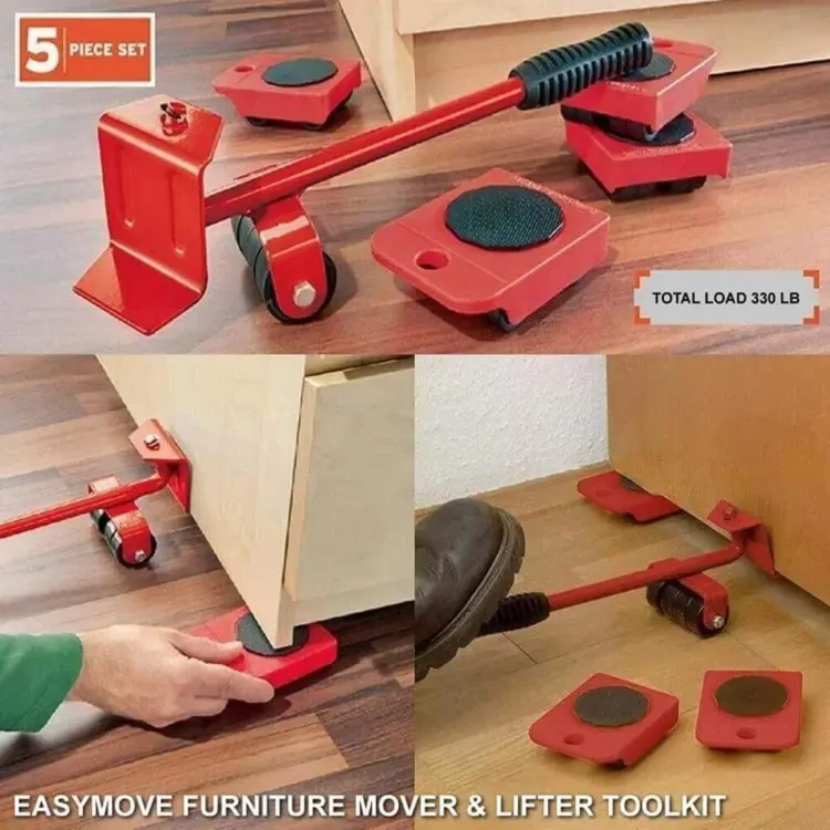 5 Piece Furniture Moving Heavy Hand Tool Set Furniture Lifter Mover for Sofa Bed Cabinet Wheel Bar + Mover Roller Transport