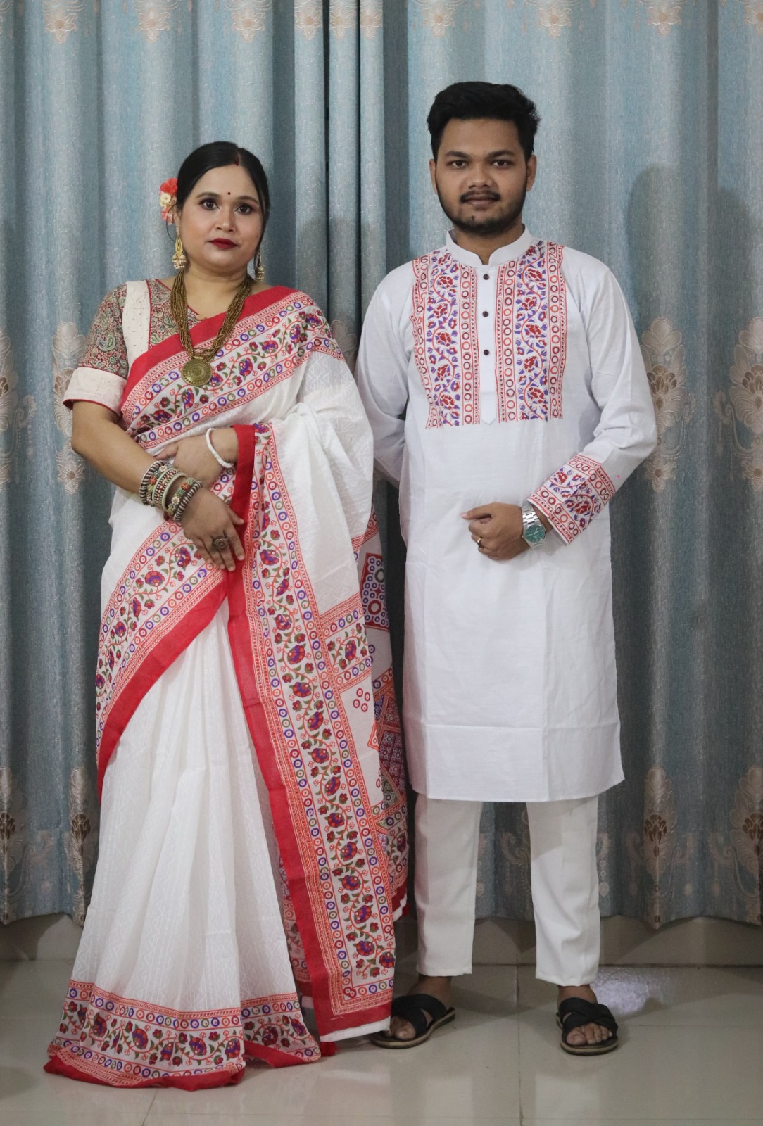 Panjabi Sharee with Blouse Piece Couple Set