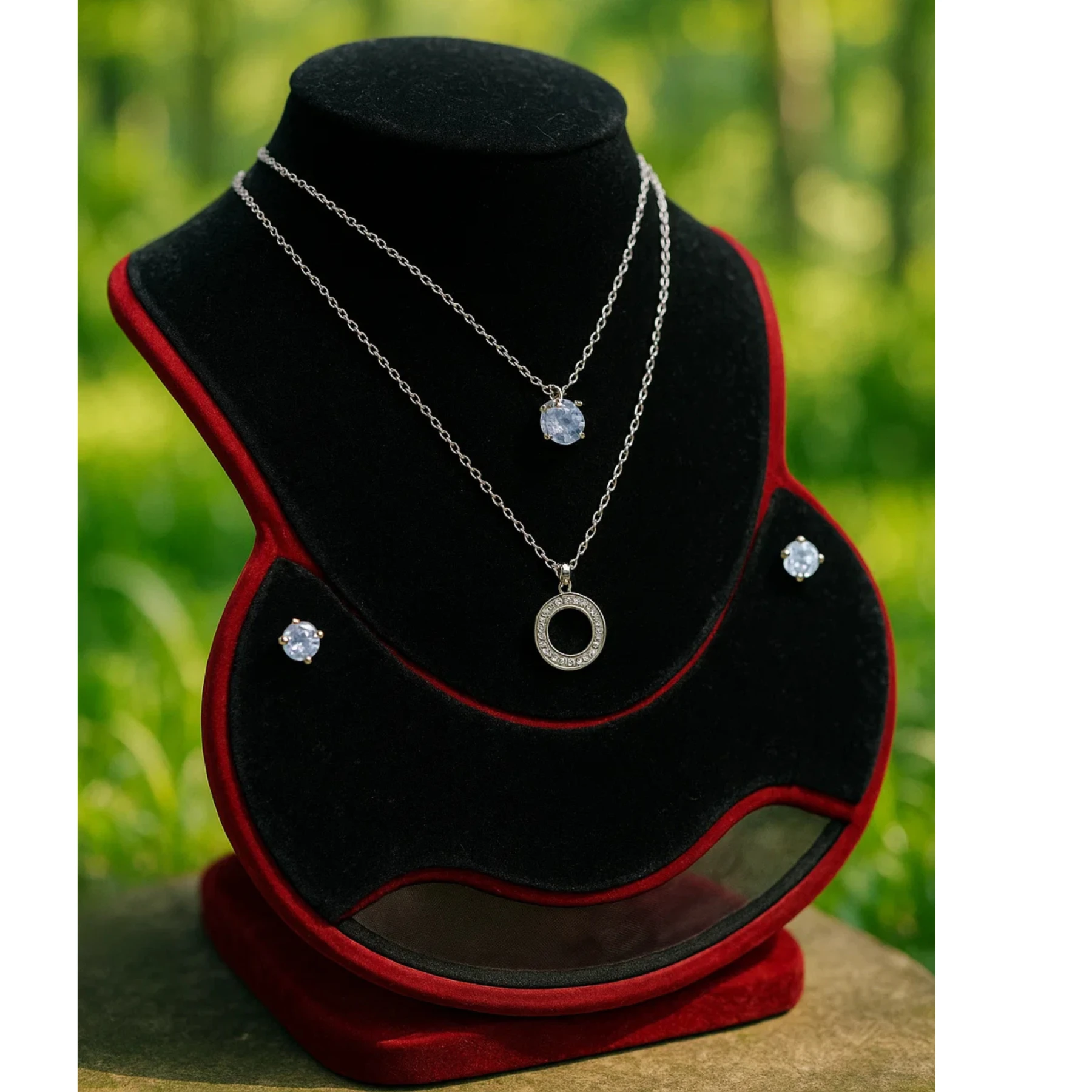 Necklace With Matching Radiant Crystal Stud Earrings.