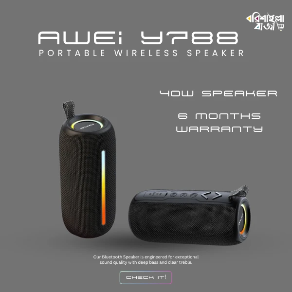 Awei Y788 LED Flashing Soundbar Bluetooth Speaker (Six Month Warrenty )