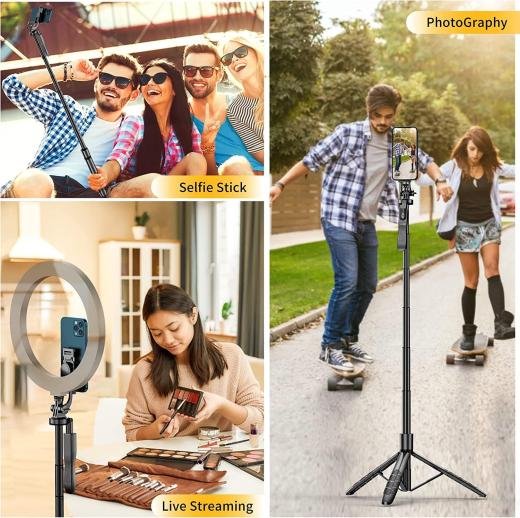 {K-28}Long Video Stand Cum Selfie Stick Tripod with Remote - 360° Rotation Phone Stand with Wireless Remote Control, without light
