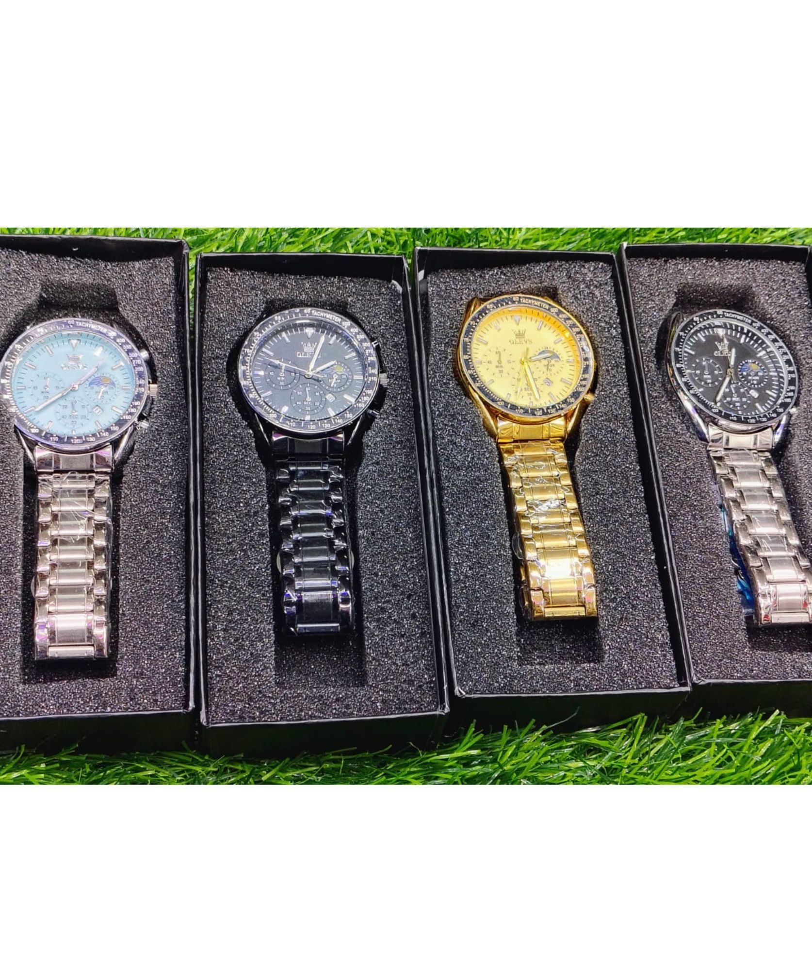 Butter Fly Lock OLEVS Watch for mens (Still chain and black dial)