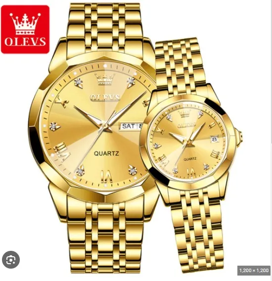 Olevs Stainless Steel fashionable Couple watches Full Golden