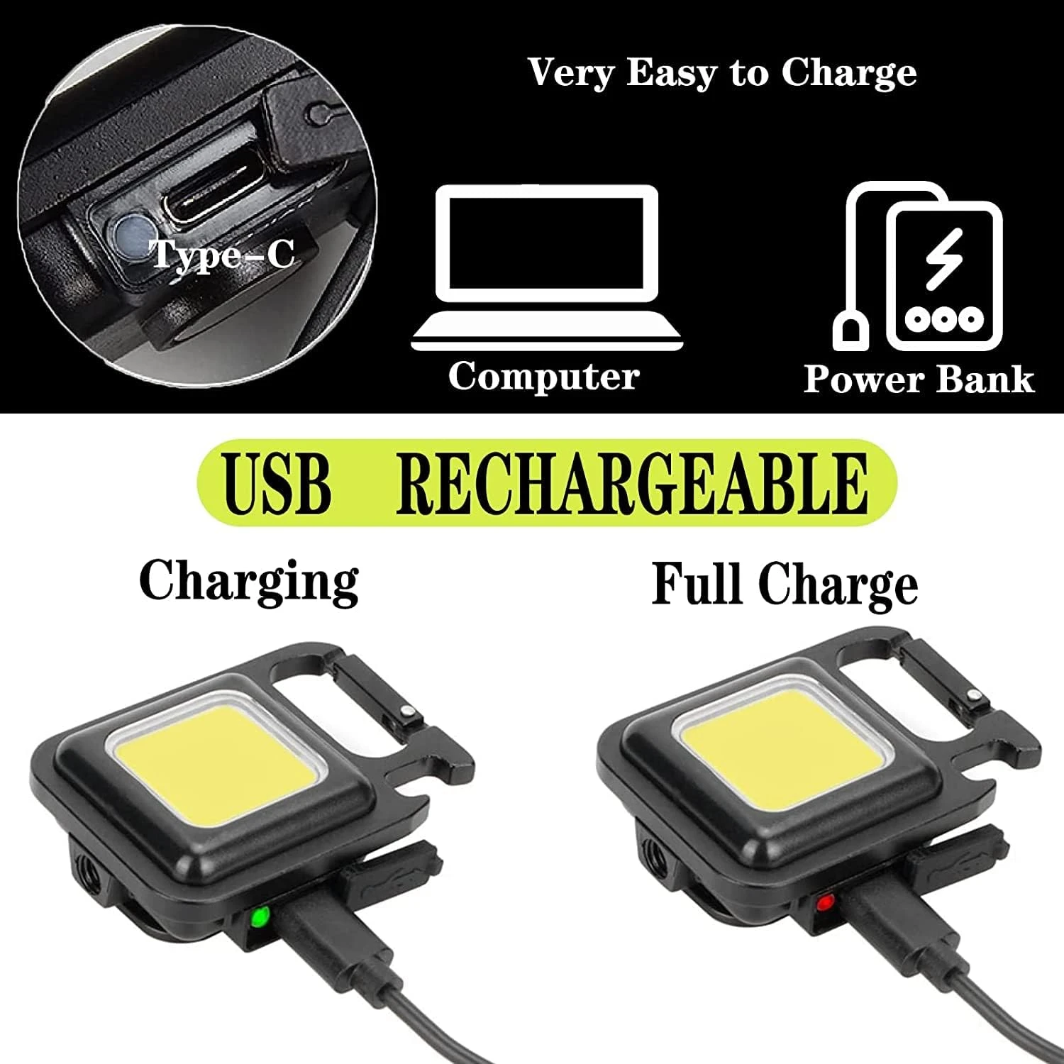 Multi-functional Outdoor Keychain Light with 800Lm COB and 3 Lighting Modes, for Camping, Hiking and Emergencies