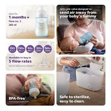 Baby Feeder - Philips Avent Natural Response Baby Bottle 1m+ 260ml Blue Plastic Bottle