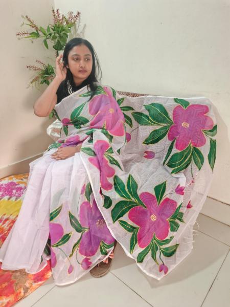 handloom semi moslin saree
