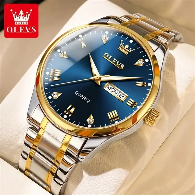 Olevs 5563 Couple Watch tow tone chain (blue dial)