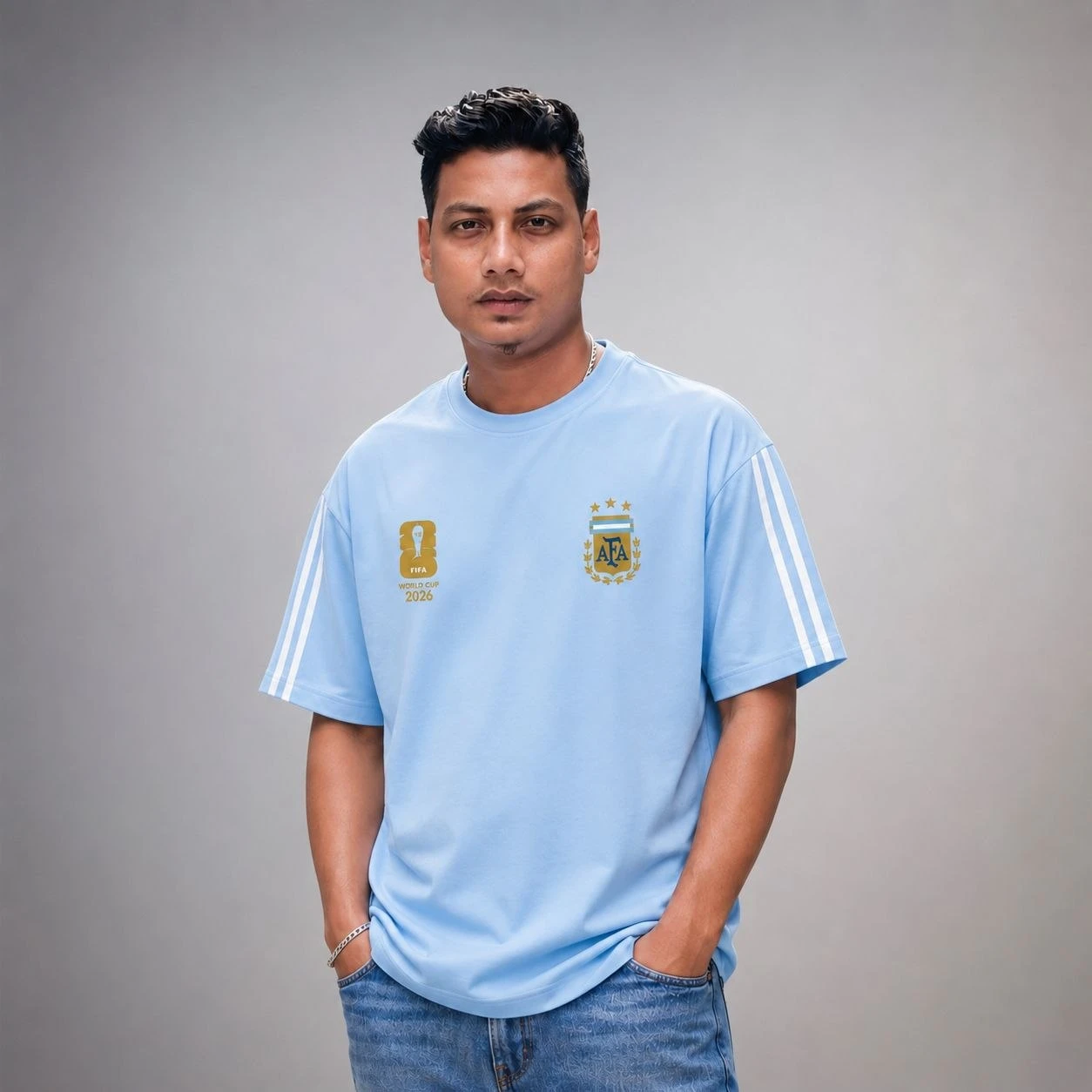 Premium Argentina Fan Edition Drop Shoulder Sky Color