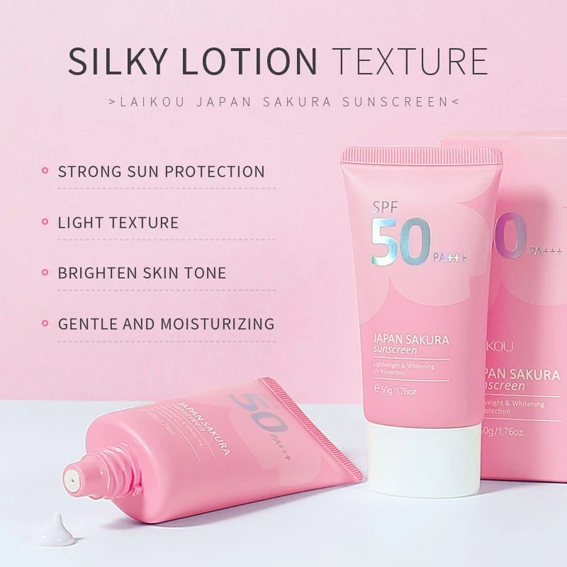 Laikou Japan Sakura Face Sunscreen SPF50 PA+++ 50gm Watery, Moisture, Whitening | Made in P.R.C