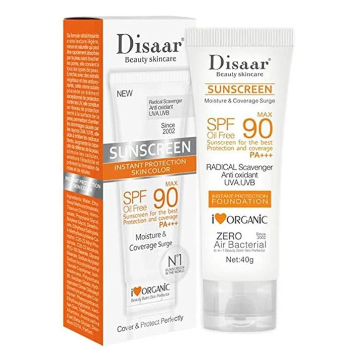 Disaar SPF90 Oil-Free Sunscreen Cream 40g | Instant Protection UVA UVB Foundation PA+++