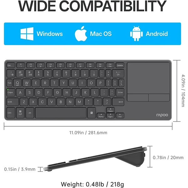 Rapoo E900T Portable Wireless Keyboard with Touchpad – Black