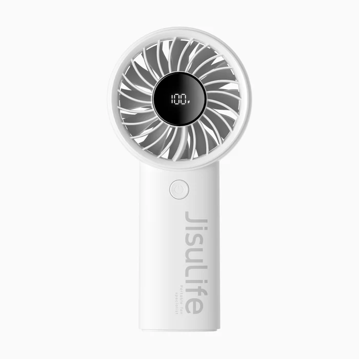 JisuLife Handheld Fan Life4 — 5000mAh Battery, 5-Speed Turbo Wind, LED Display, Long-Lasting 15H Cooling Fan