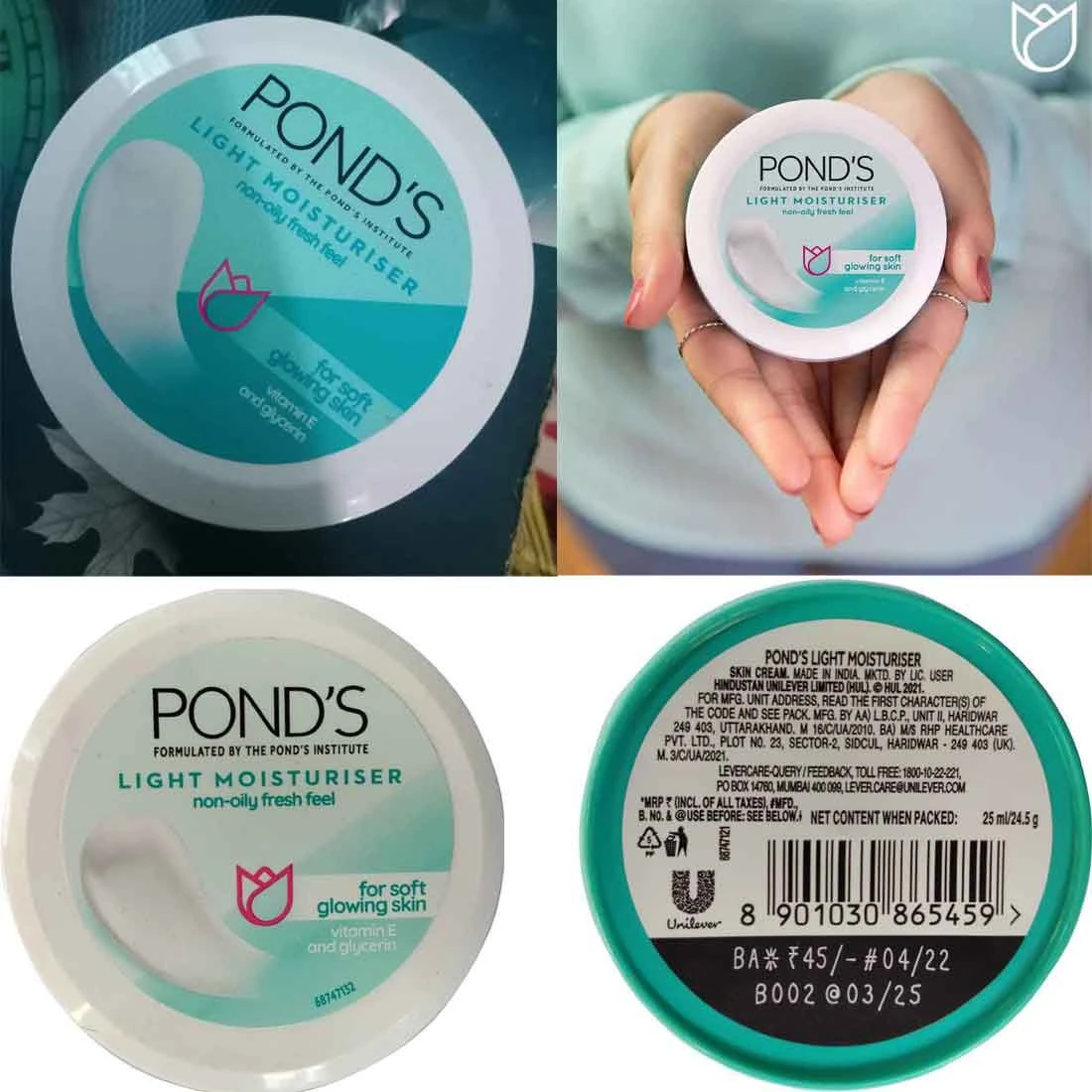 POND'S Light Moisturiser 25ml Non-Oily Fresh Feel For Soft Glowing Skin With Vitamin E & Glycerin