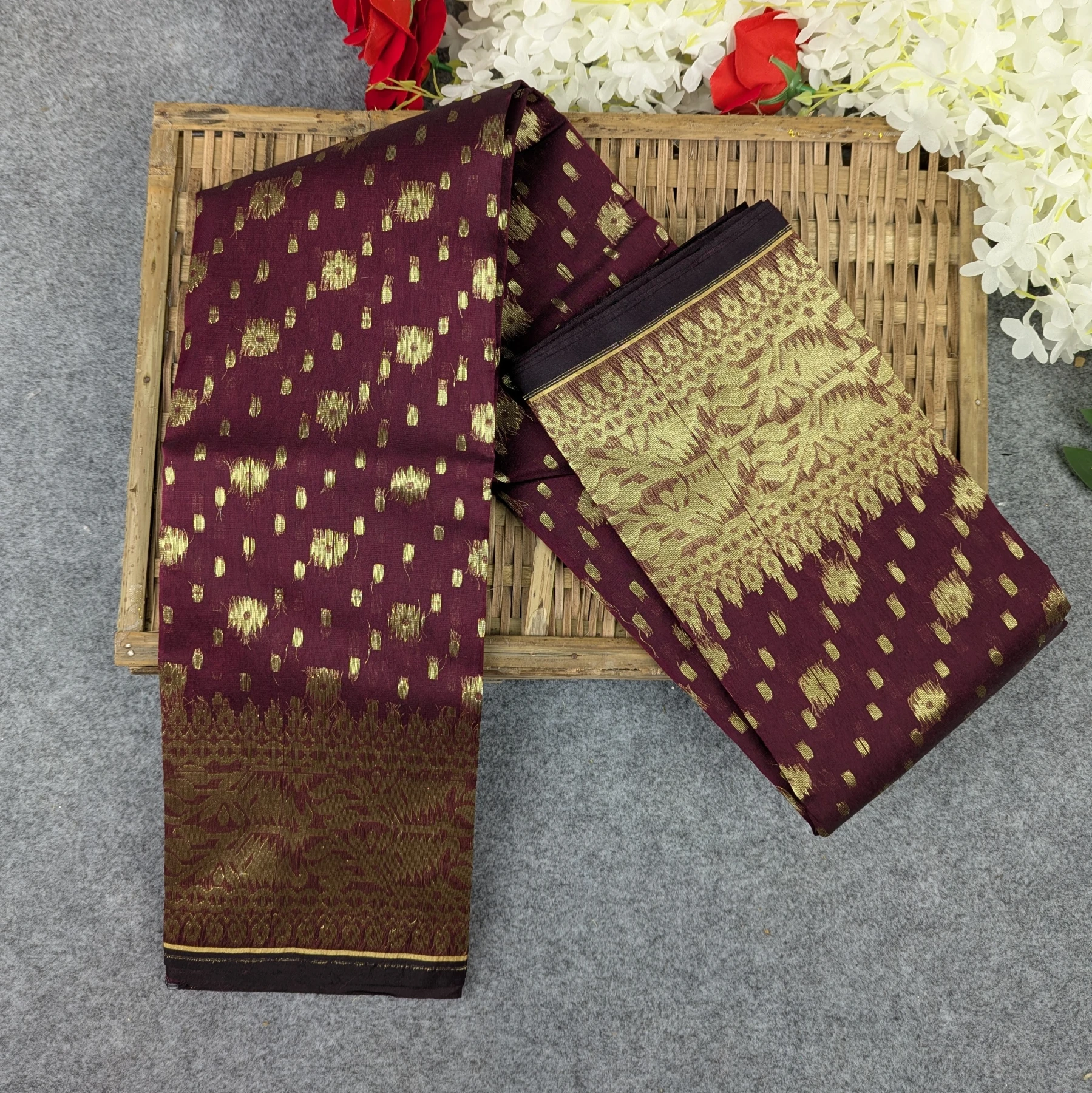 Half Silk Jamdani Saree (Black, Green, Pink, Lavender, Maroon )