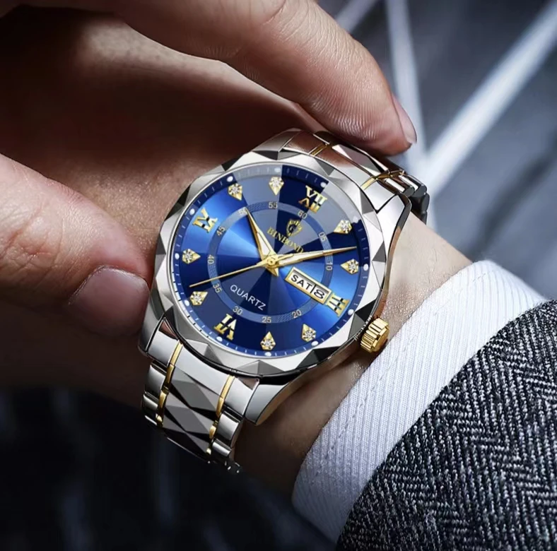 BINBOND 2521 Luxury Brand Luminous Quartz Watch For Men (Blue)