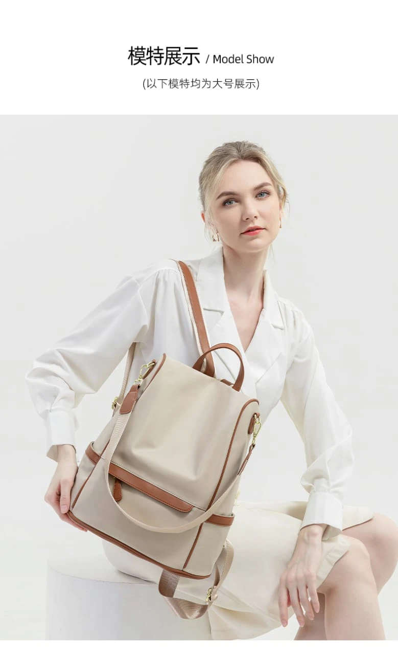 New Design Women Backpack Nylon Waterproof Anti-Theft Travel Bagpack(Apricot)