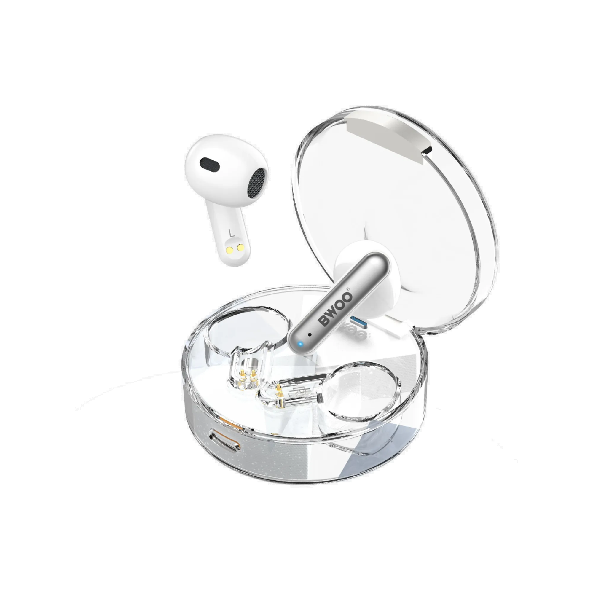 BWOO BO-BW95 BT V5.2 Half-in-ear Wireless Earbuds with Transparent Charging Case