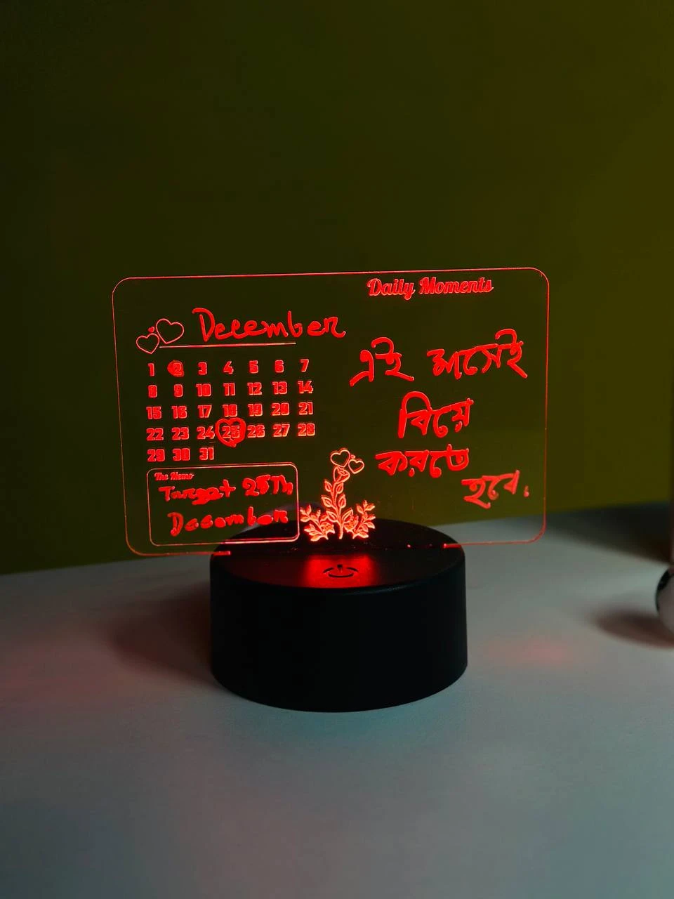 GearUP Multicolor Acrylic Night Lamp with Writable Calendar Board and Erasable Pen – 20 pcs