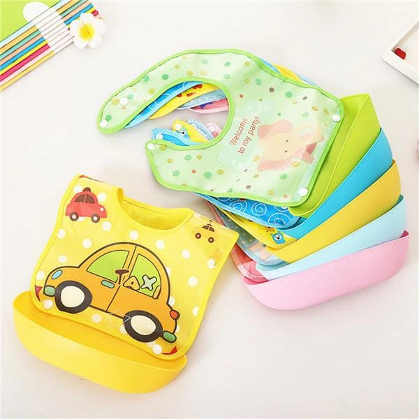1pcs Plastic Dining Feeding Bip/ Bib/ Bibs with Food Catcher for Kids Multicolor Available ( Random Colour )
