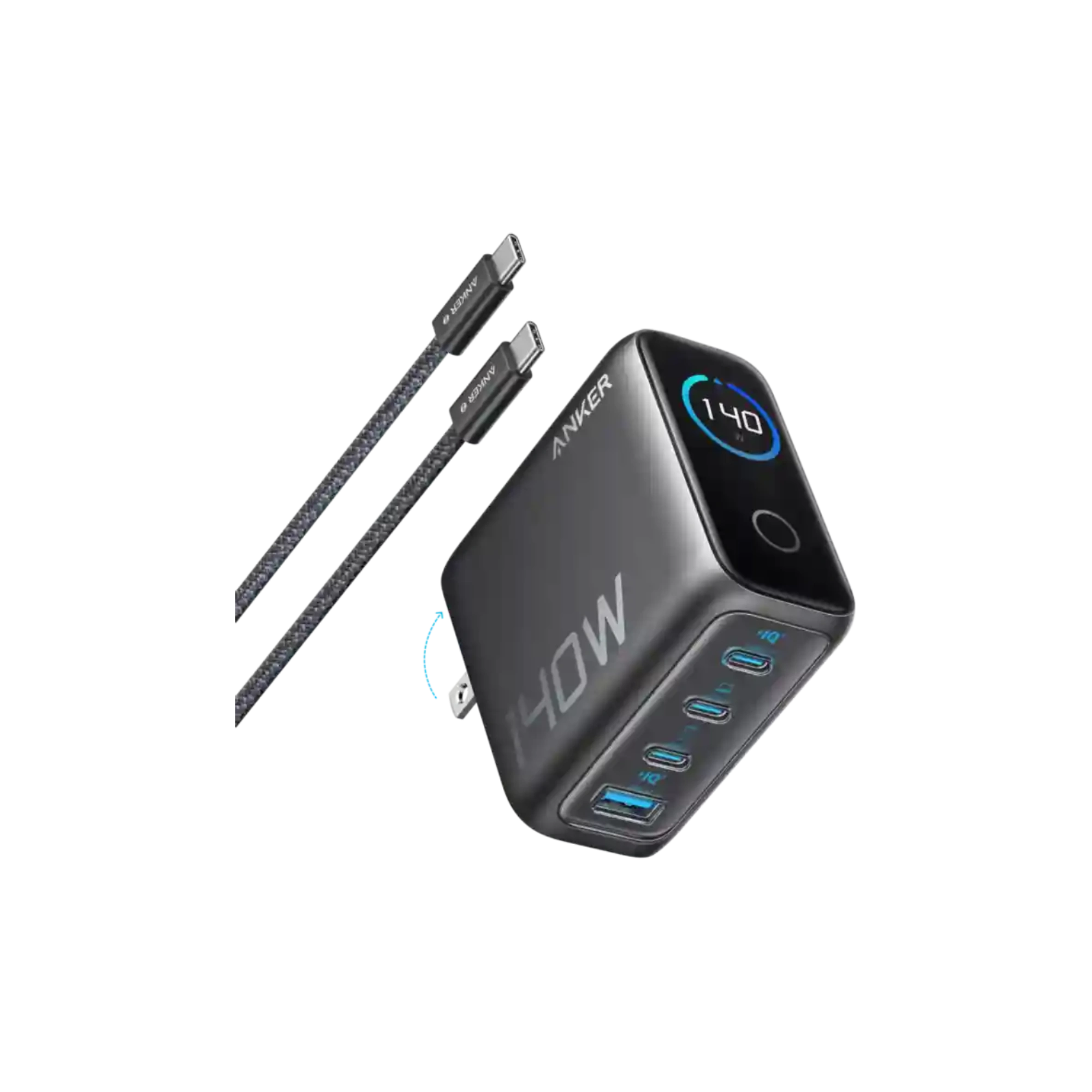 Anker Zolo 140W 4-Port Multi Device Charging GaN Power Adapter With Type-C Cable