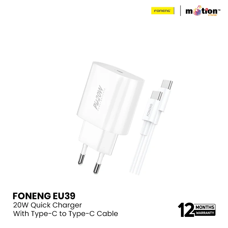 FONENG EU39 PD 20W Quick Charger With Type-C to Type-C Cable