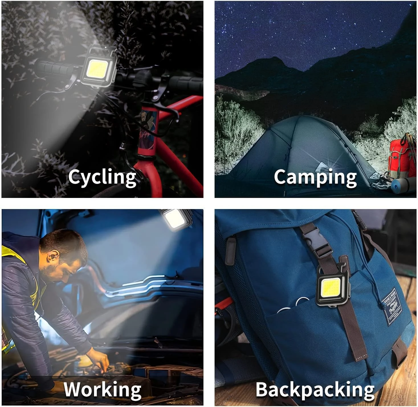 Multi-functional Outdoor Keychain Light with 800Lm COB and 3 Lighting Modes, for Camping, Hiking and Emergencies