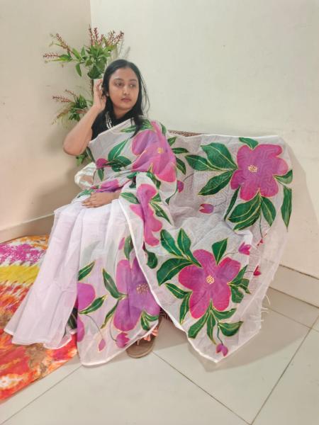 handloom semi moslin saree