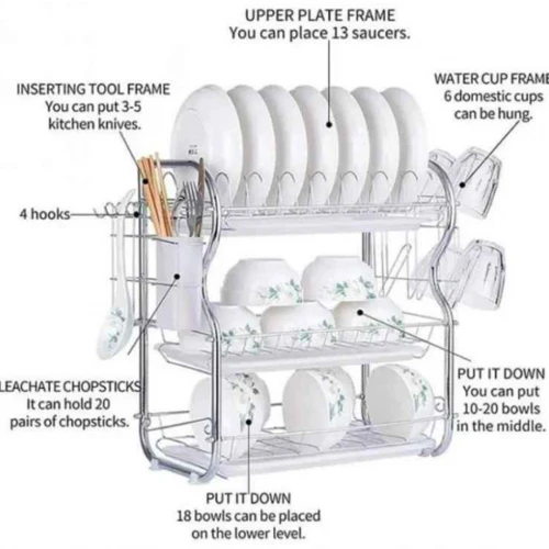 3 Layer Dish Drainer Rack Stainless Steel