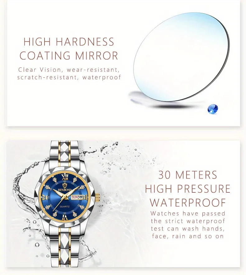 BINBOND Top Brand Luxury Fashion Couple Watches 30M Week Date Clock Sport Quartz