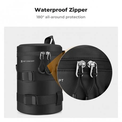 K&f 13.202 K&F Concept Camera Lens Pouch Case, Waterproof Zipper Lens Protective Bag, Camera Lens Carry Bag Fits Lenses Below 3.5x7.1 (D x H) - L
