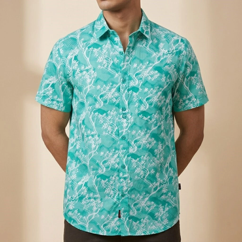 Pure Cotton Half Sleeve Print Shirt for Men's