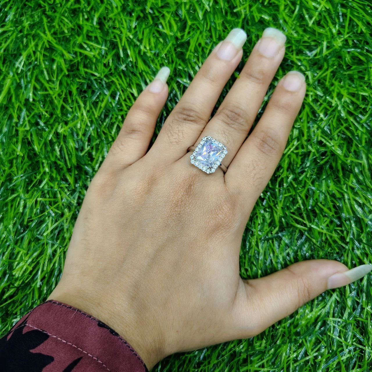 Luxury Emerald Cut Crystal Ring for Women