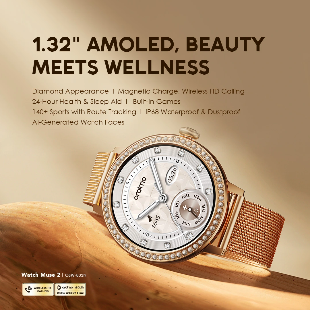 oraimo Smart Watch Watch Muse 2 OSW-833N 1 1.32" AMOLED, Beauty Meets Wellness