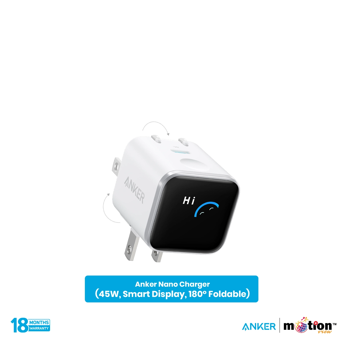 Anker Nano 45W Charger (Smart Display, 180Â° Foldable) -CN