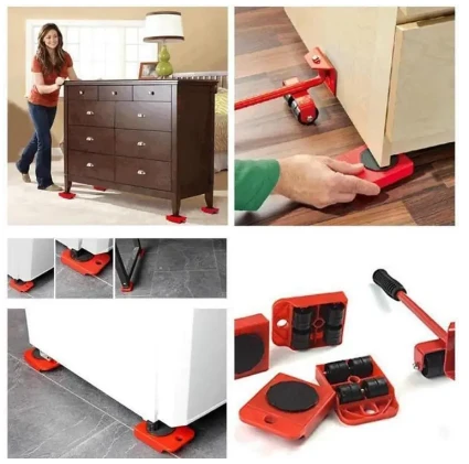 5 Piece Furniture Moving Heavy Hand Tool Set Furniture Lifter Mover for Sofa Bed Cabinet Wheel Bar + Mover Roller Transport