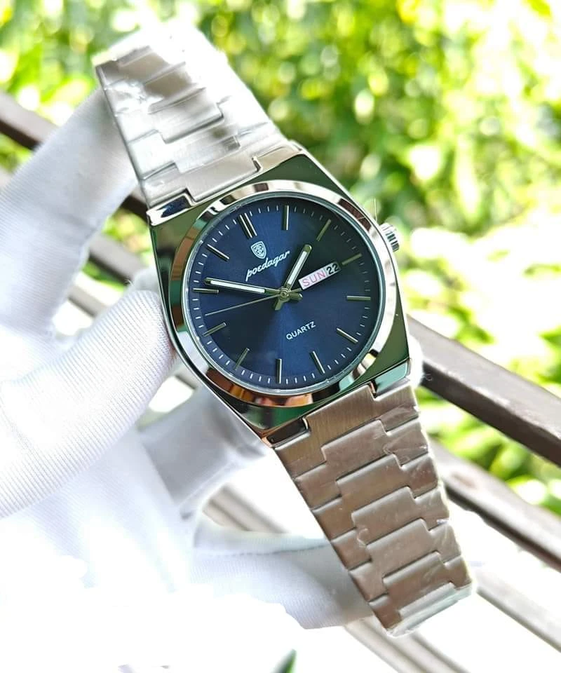 POEDAGAR 930 Men's New Luxury Luminous Date Week Stainless Steel Quartz Watch For Men (Butterfly Lock)