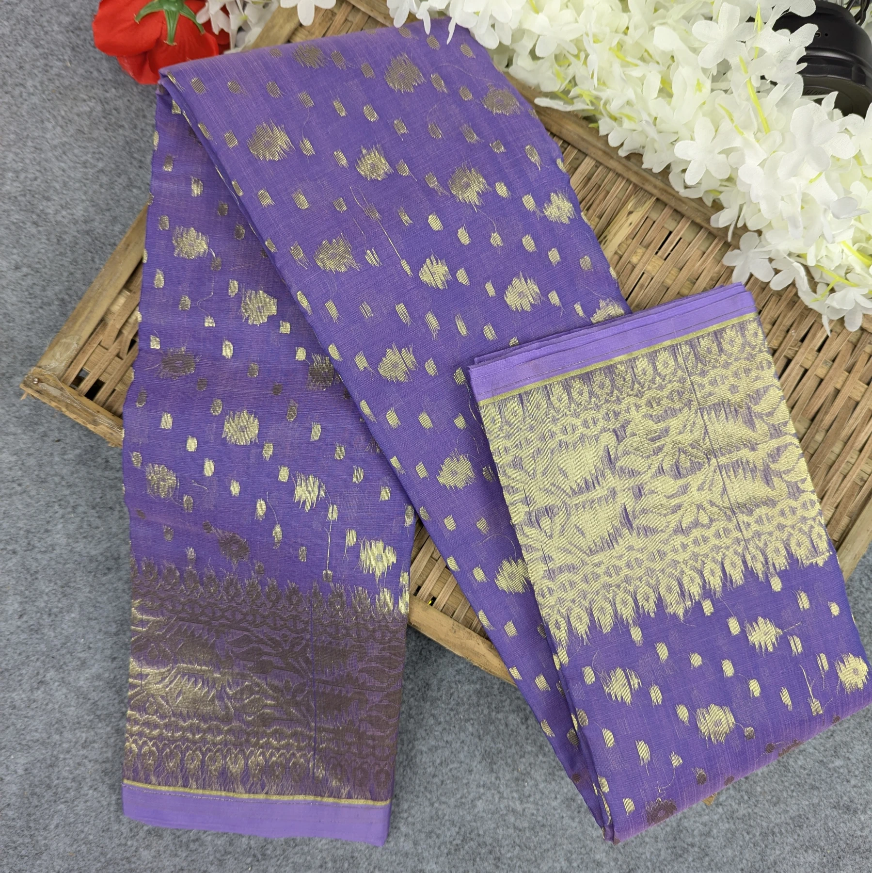 Half Silk Jamdani Saree (Black, Green, Pink, Lavender, Maroon )