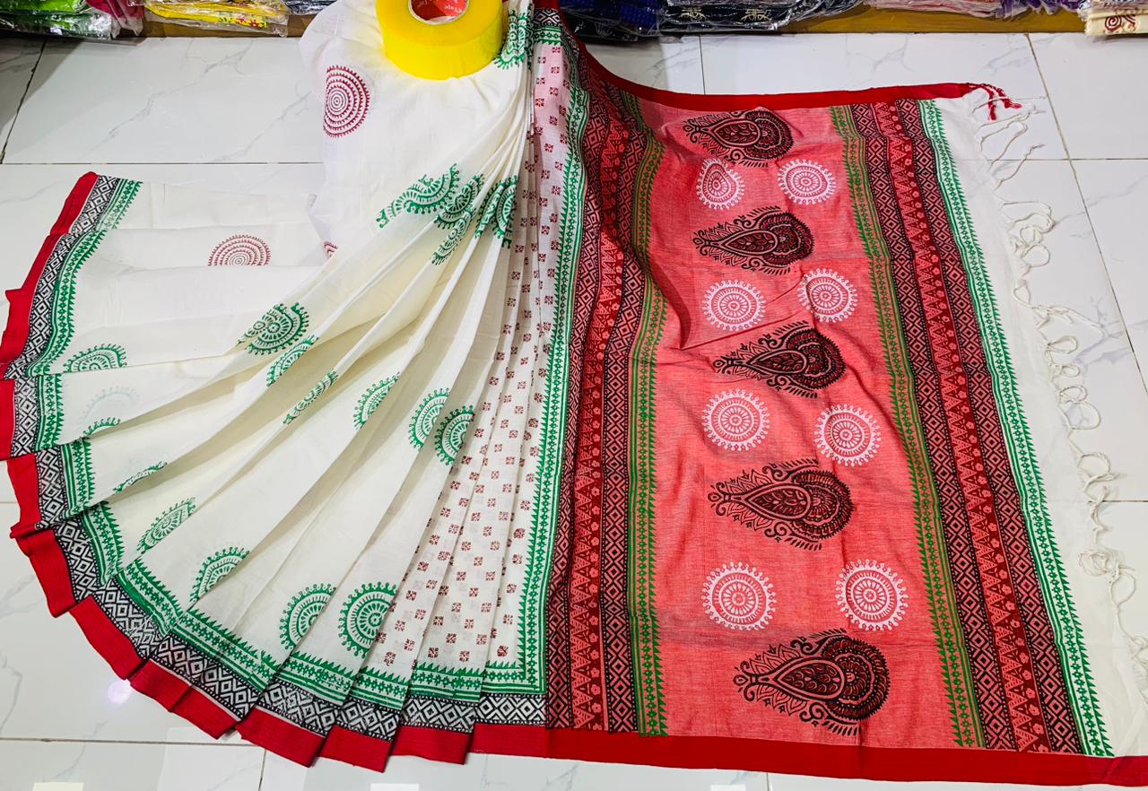 সুতি ব্লক প্রিন্ট শাড়ী