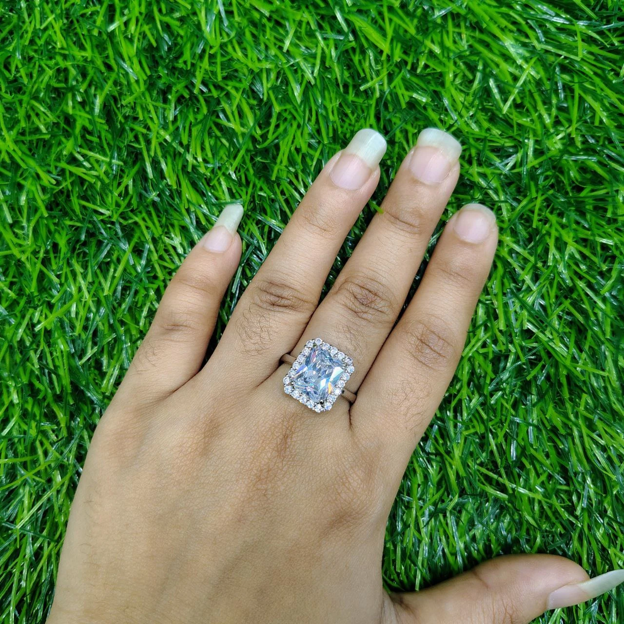Luxury Emerald Cut Crystal Ring for Women