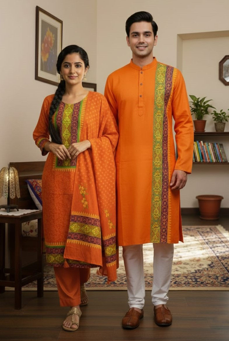 Panjabi Three Piece Couple Set