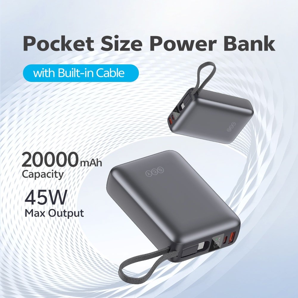 QCY PB20A 20000mAh 45W PD Fast Charging Mini Power bank feature image 1