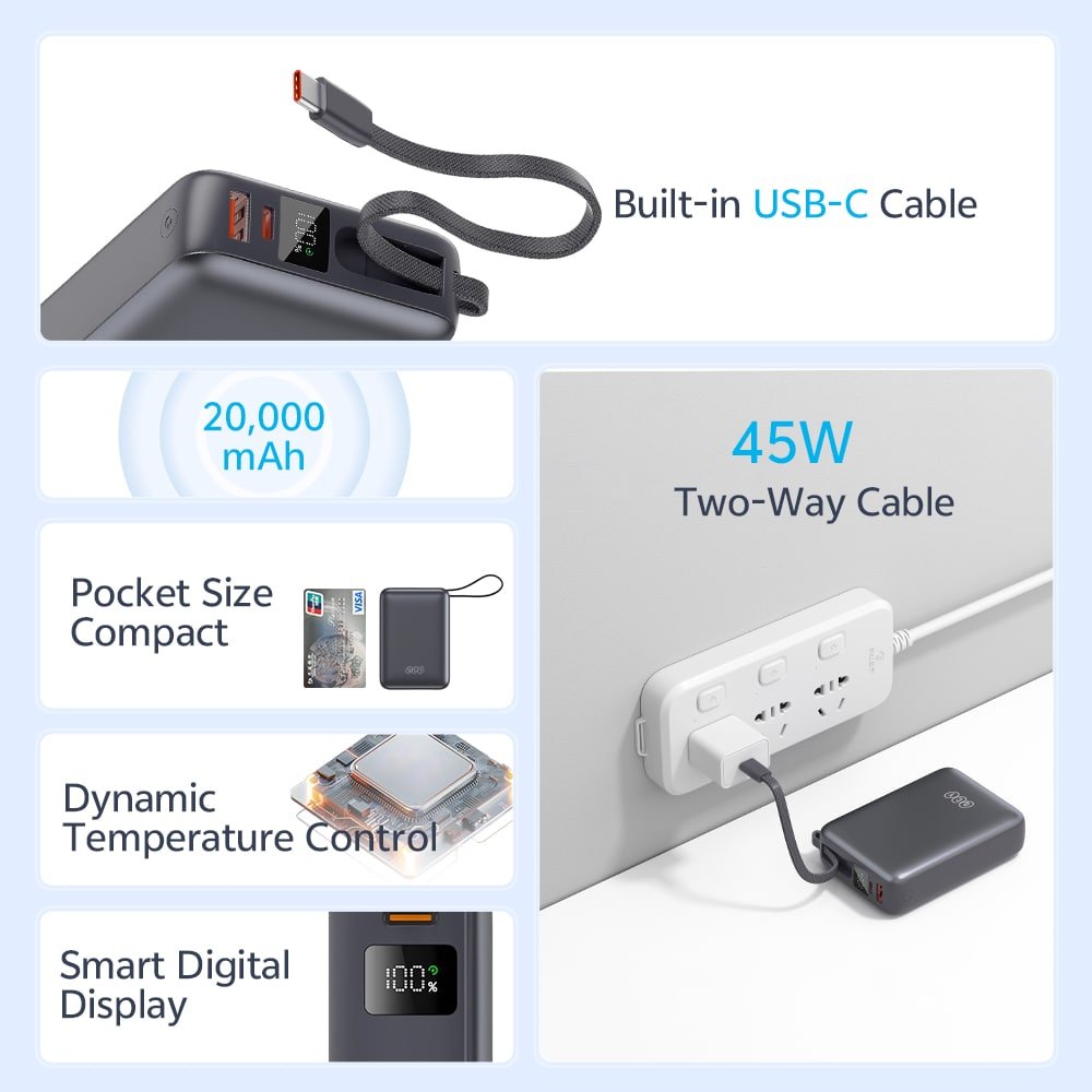 QCY PB20A 20000mAh 45W PD Fast Charging Mini Power bank feature image 2