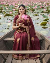 Premium Embroidery Semi Moslin Sharee
