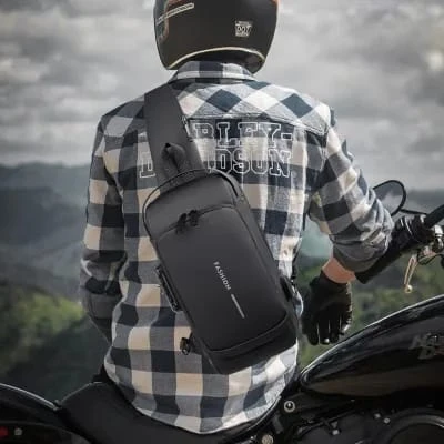 USB charging sport sling Anti-theft shoulder bag (Black)
