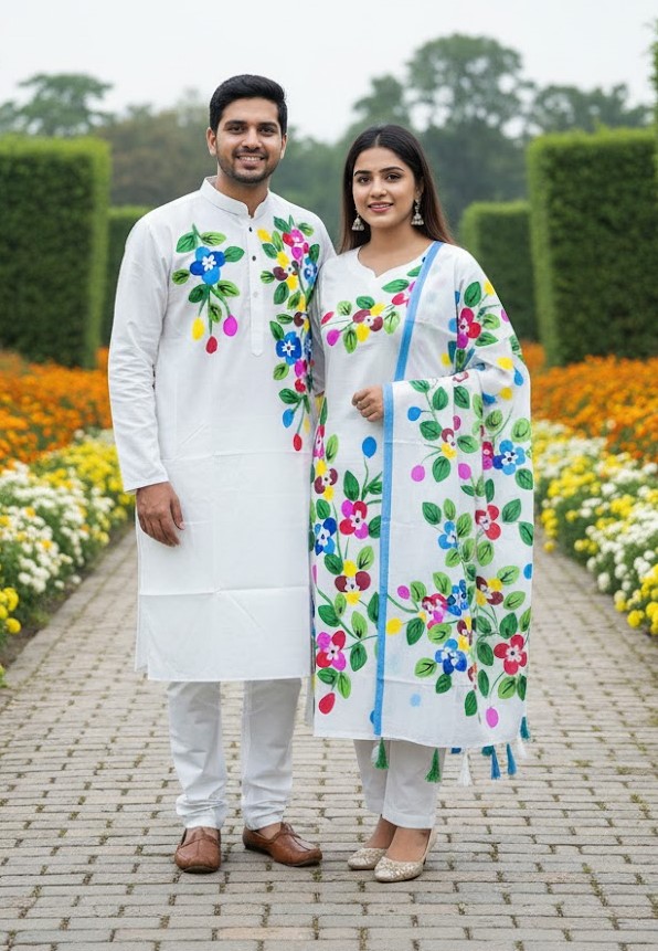Panjabi Three Piece Couple Set