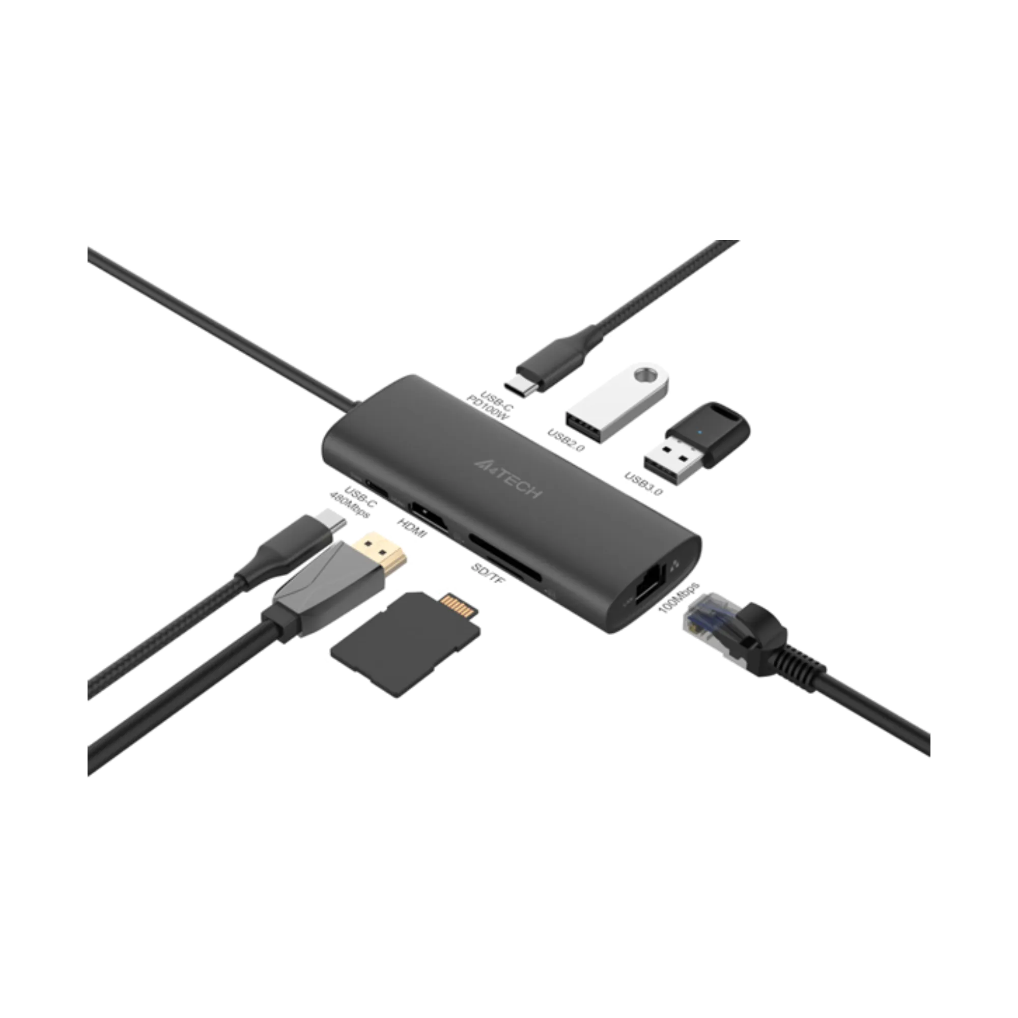 A4Tech DST-80C 8-In-1 USB 3.0, USB-C Docking Station