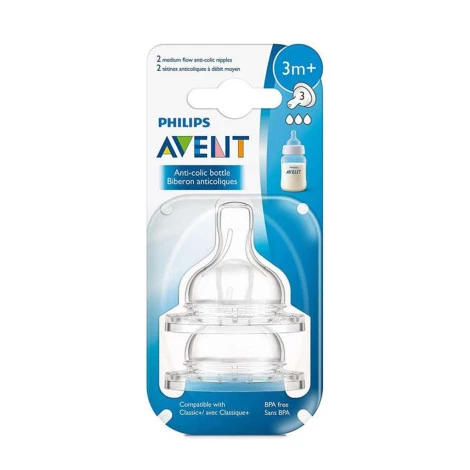 Philips Avent Bottle Nipple Anti Colic Teat Medium Flow 2pc - 3m+