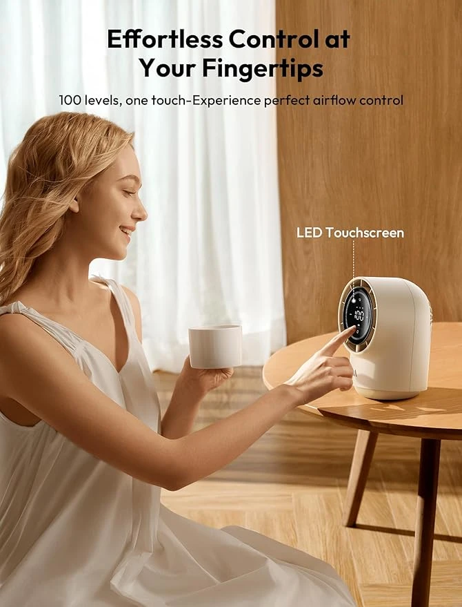 Aecooly PB01 Touch Control Desk Fan, 100 Speeds Quiet Bedroom Digital Display 8000mAh