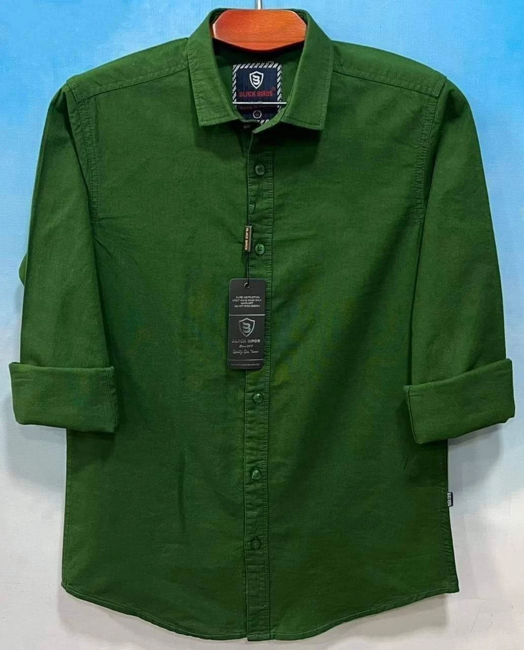 Men's Long Sleeve Solid Shirt green- 07