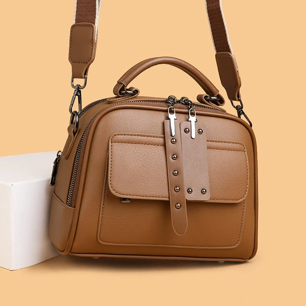 High end ladies' handbag multi-layer large capacity commuting bag(Brown)